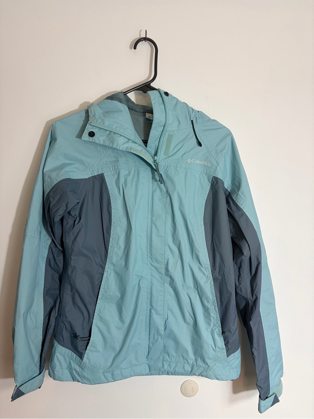 Columbia Women’s Light Blue Hooded Waterproof Nylon Jacket Arcadia Rain Jacket